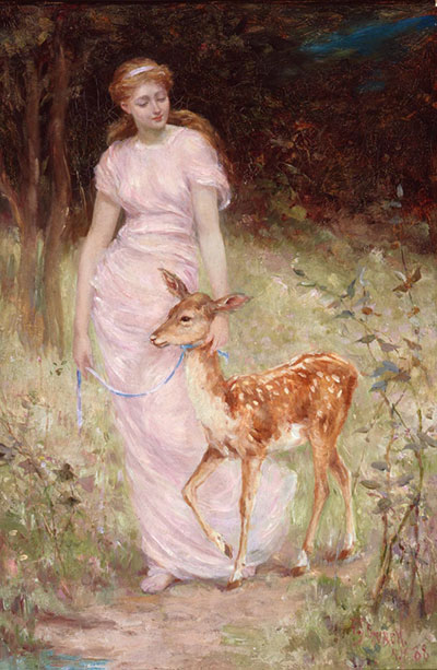 painting of woman with deer