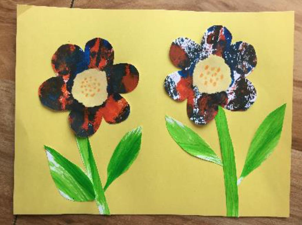 craft project with painted flowers