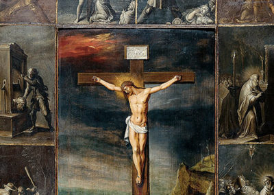 Frans Francken the Younger – THE CRUCIFIED CHRIST ENFRAMED WITH SCENES OF MARTYRDOM OF THE APOSTLES