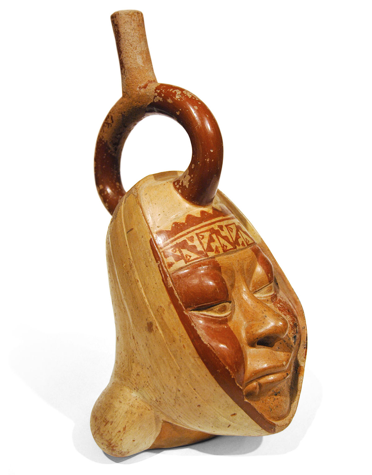 Moche - STIRRUP-SPOUT VESSEL IN FORM OF PORTRAIT HEAD