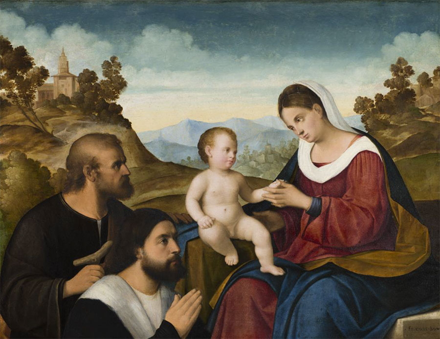 Pier Francesco Bissolo - THE HOLY FAMILY WITH A DONOR IN A LANDSCAPE