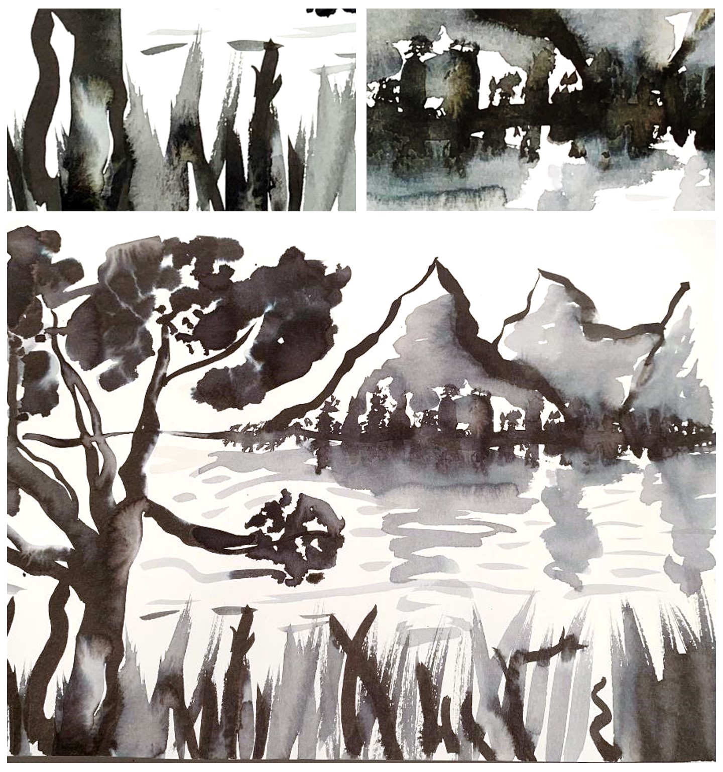 Ink Wash Painting: Abstract Landscape