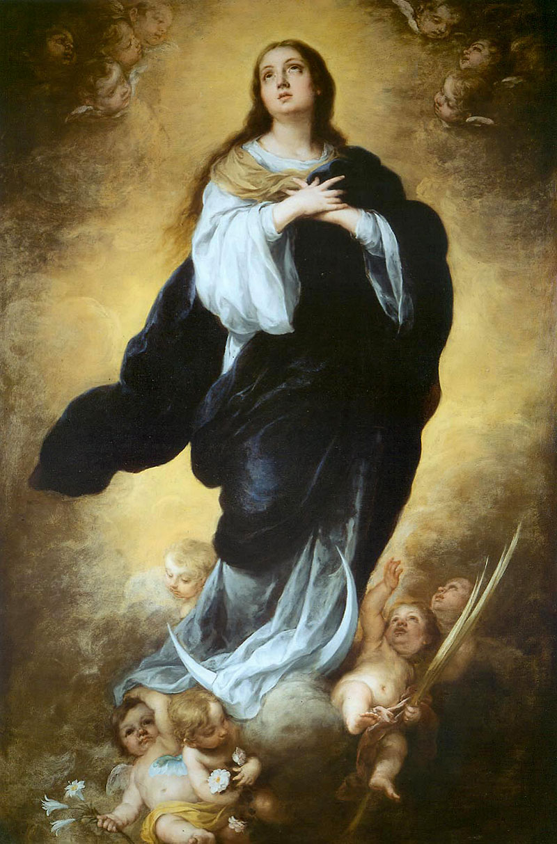The image depicts the painting The Immaculate Conception, circa 1670-80, by Spanish artist Bartolomé Estéban Murillo.