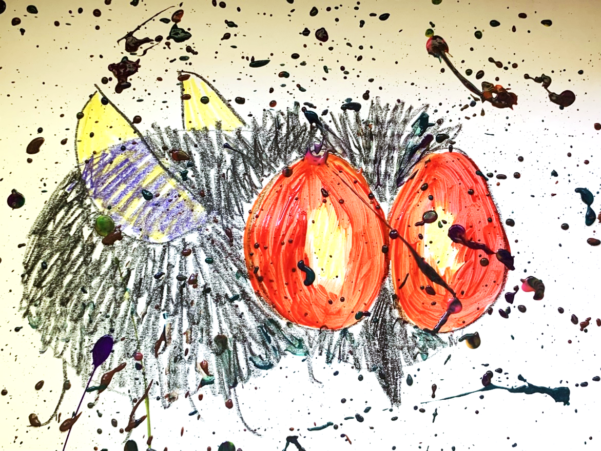 An example of the splatter paint fly that will be created in this Tiny Thursdays lesson.