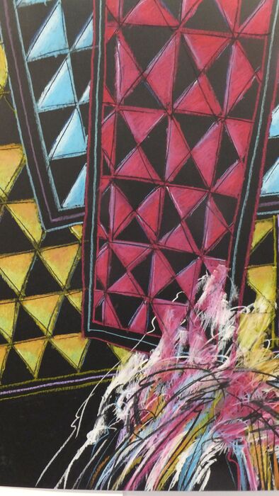 Shown is this month's featured artwork, Willis “Bing” Davis' Ancestral Spirit Dance #590 (2019), featured in the exhibition Black Heritage Through Visual Rhythms.