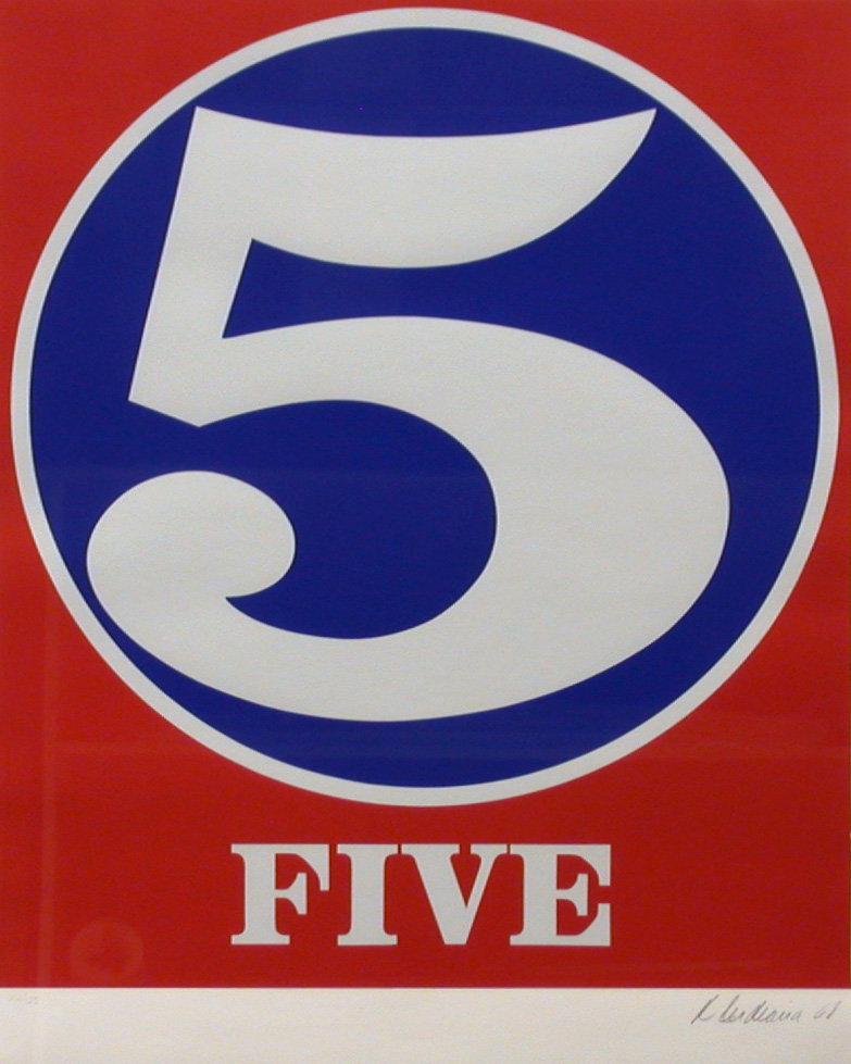 The image shows this week's featured artwork, Robert Indiana's screenprint Five, created in 1968.