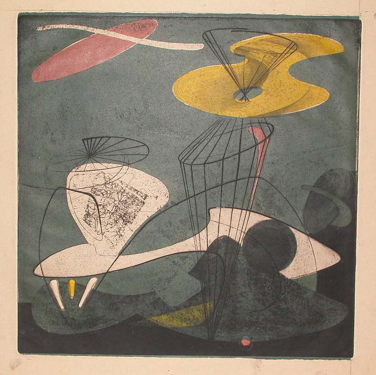 The image shows this week's featured artwork, Thomas R. Lias'  Objects in Space, created in 1946.