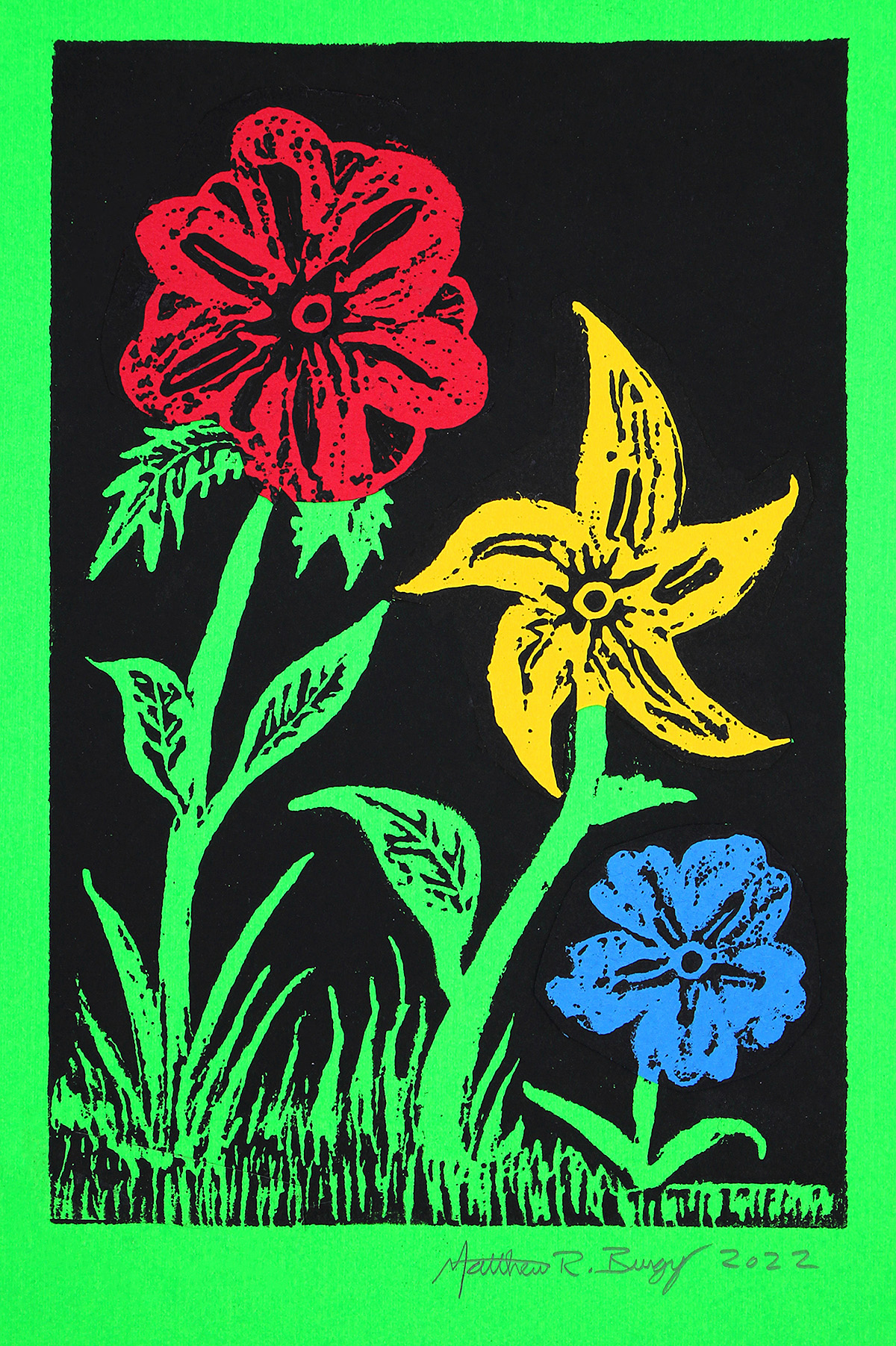 Pictured is an example of the flower print you can make with this month's ARTventures lesson.