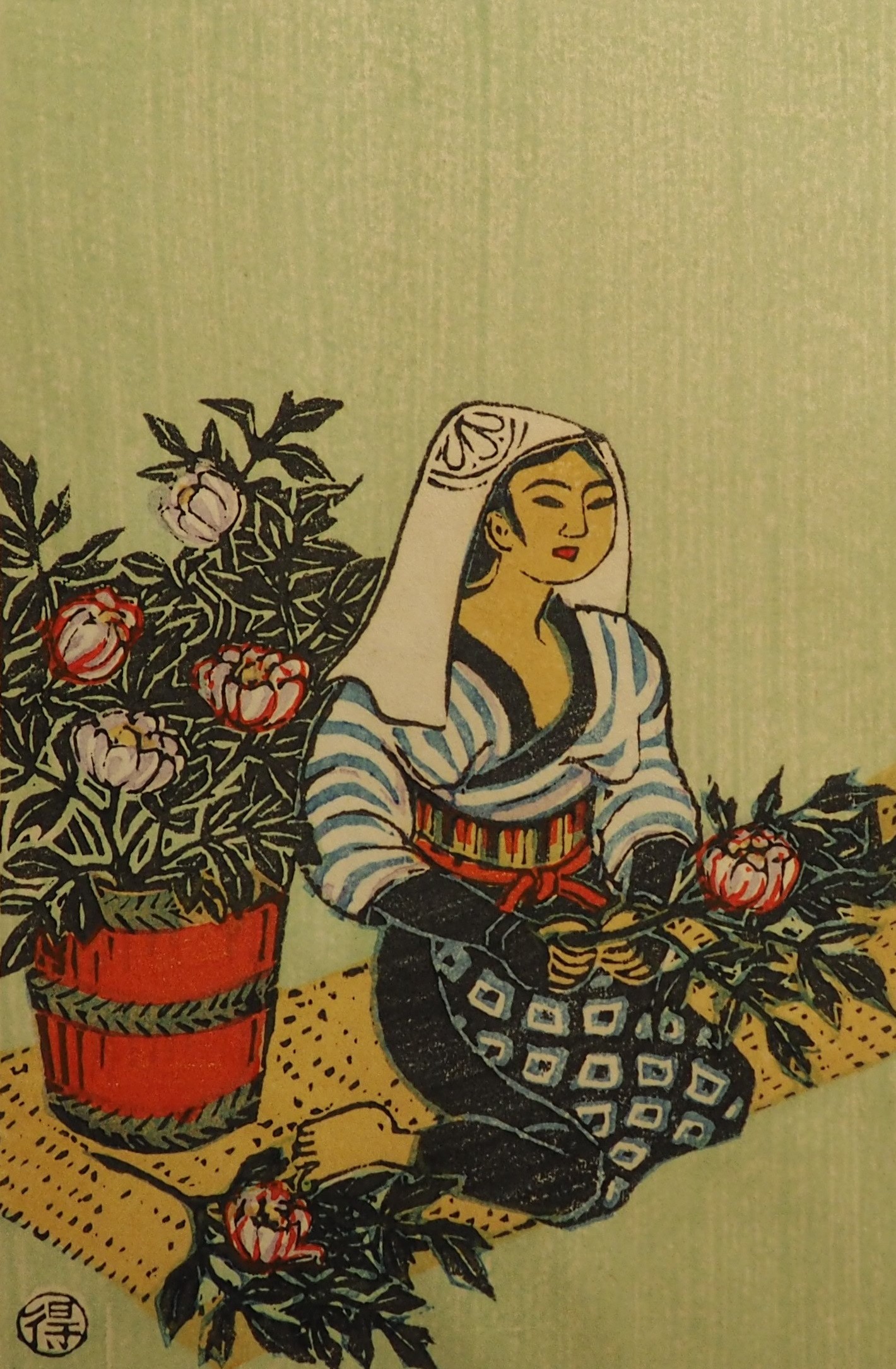 Shown is this month's featured artwork, May: Peony, created in 1959 by the Japanese artist Katsuhira Tokushi.