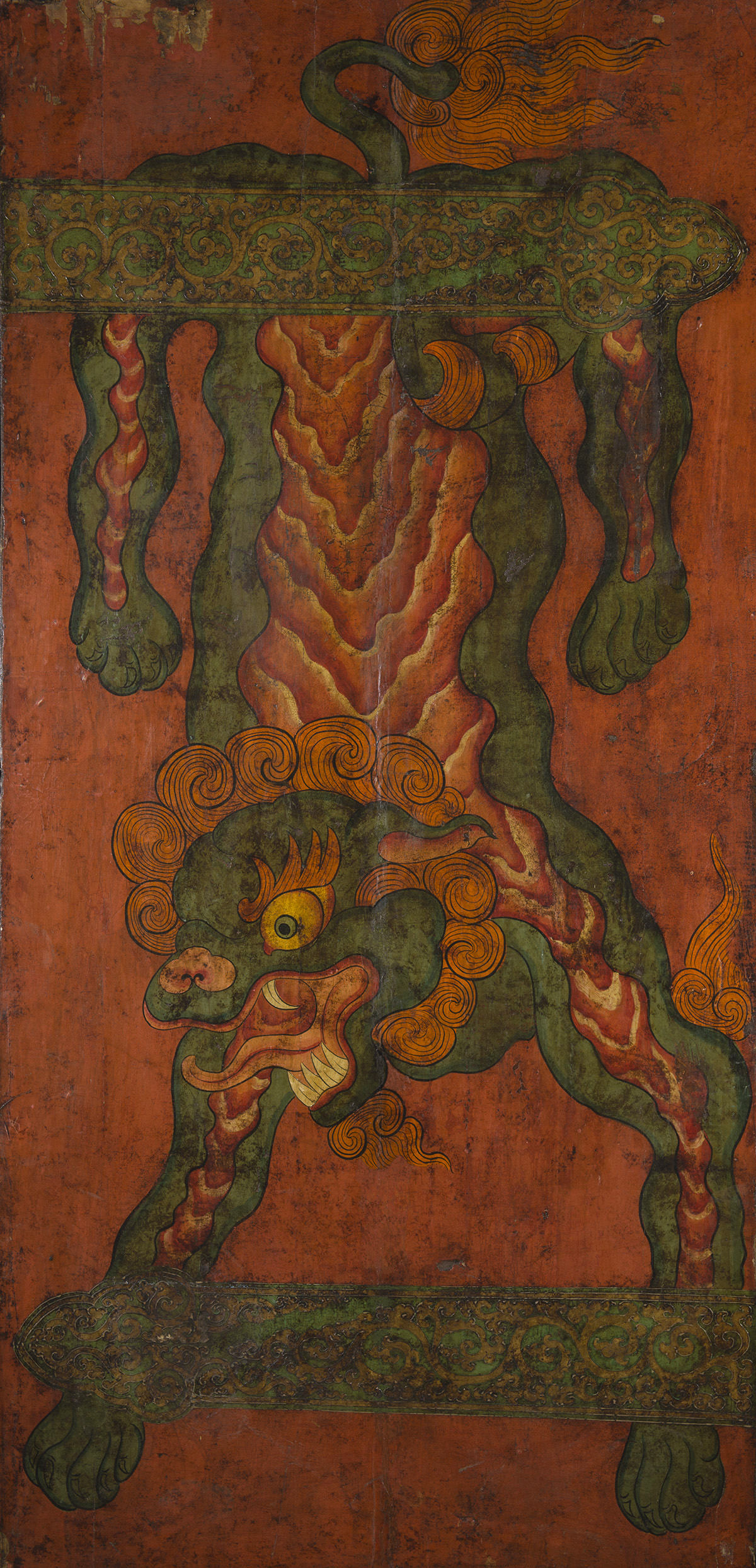 Shown is the May 2022 Object of the Month, a 19th century Tibetan door depicting a flayed Lion.