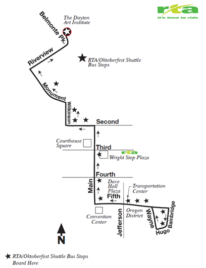 Map showing RTA shuttle stops