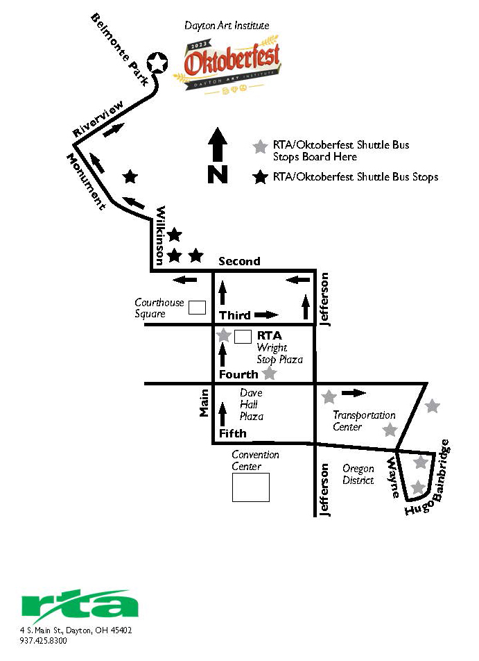 Map showing RTA shuttle stops